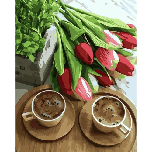 Tulipán és kávé - számozott kifestő