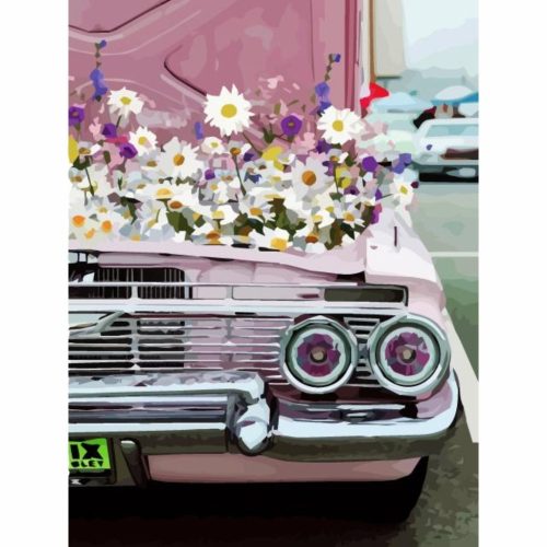 Virágos autó - számozott kifestő