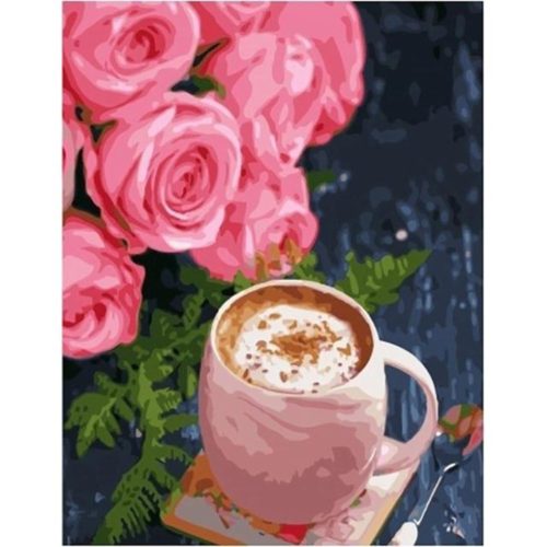 Reggeli kávé virággal - számozott kifestő
