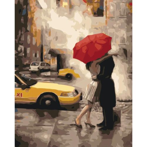 Csók a piros esernyő alatt - számozott kifestő