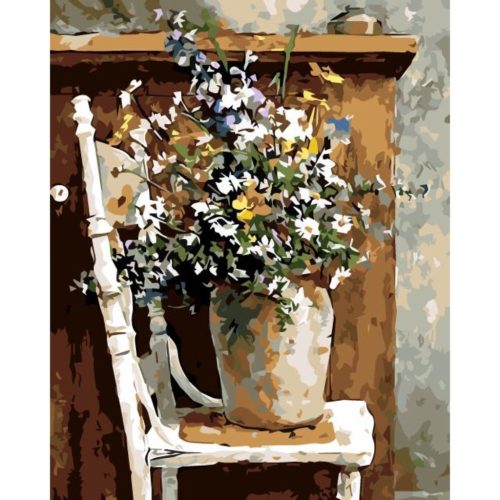 Virágok a széken - számozott kifestő