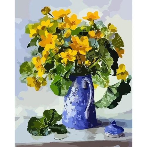 Kék vázában sárga virágok - számozott kifestő