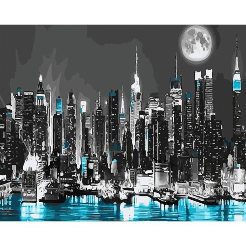 holdfényben úszó város - számozott kifestő