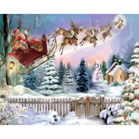 Télapó a suhanó szánnal - számozott kifestő