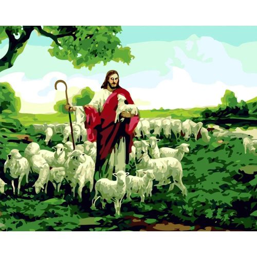 Jézus bárányaival - számozott kifestő