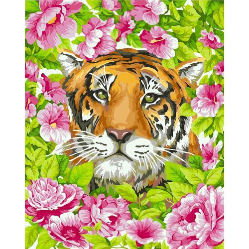 Tigris virágok között - számozott kifestő