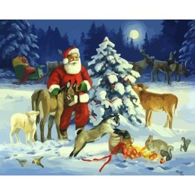 Télapó állatokkal - számozott kifestő