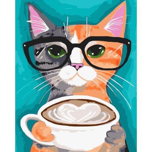 Macska kávéval - számozott kifestő