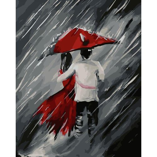 Romantikus pár az esőben - számozott kifestő